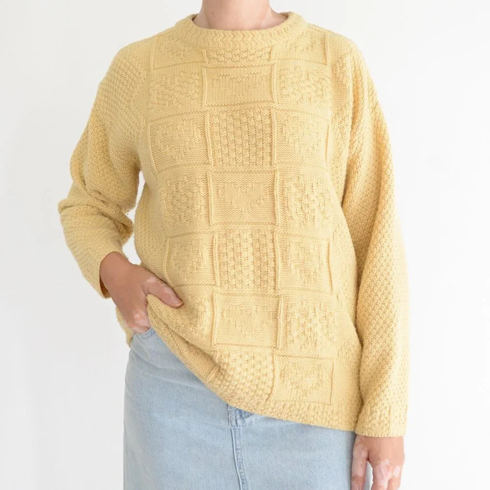 Vintage Katies Yellow  Knit Hearts Butterflies Crewneck Sweater 14